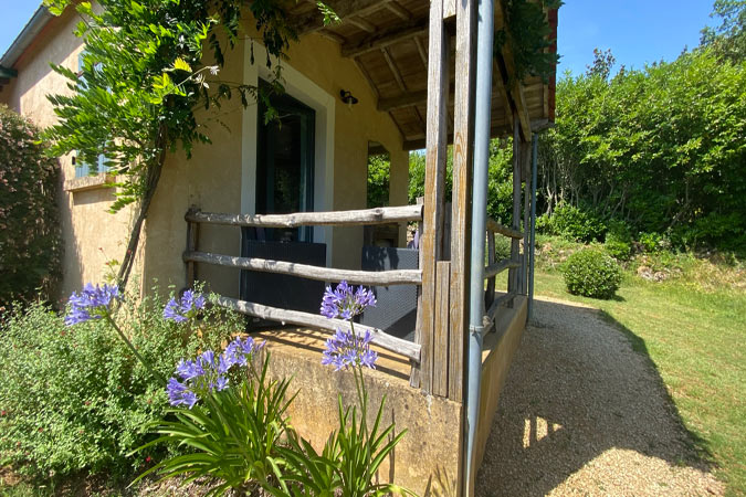 Blue curtains in the Lavender studio apartment studio, Sarlat, south of  France