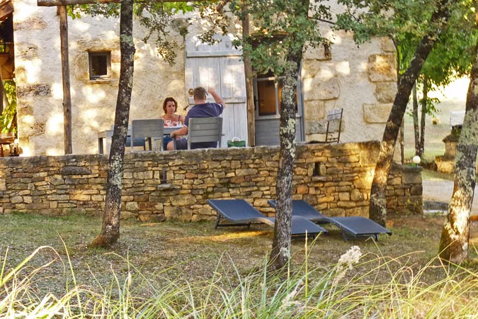 Relaxing on the terrace at the Maison de mon Père gite, Sarlat