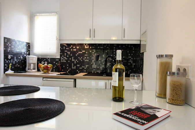 Kitchen in the Thistle studio apartment, village of gites, Sarlat