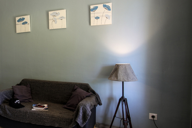 Azul Belle-Ile, pintura Flamant, paredes del estudio Bignone, Sarlat