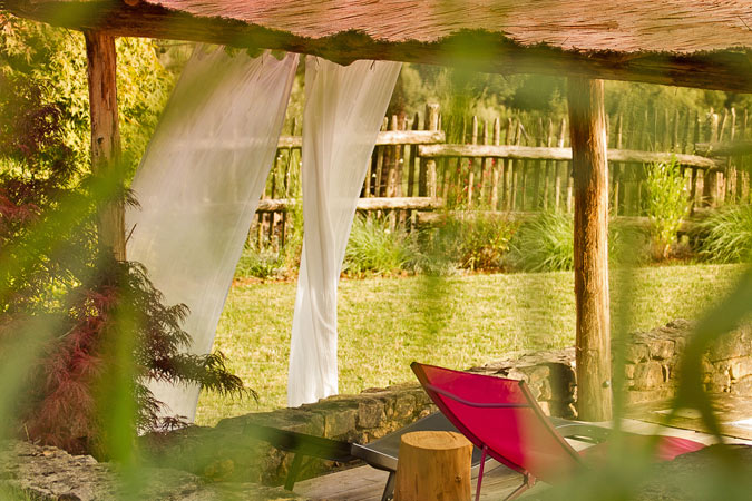 Shady terrace by the pool, holiday village, Sarlat